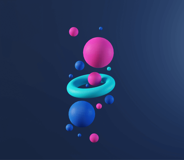 Colourful planets and rings on a dark blue background